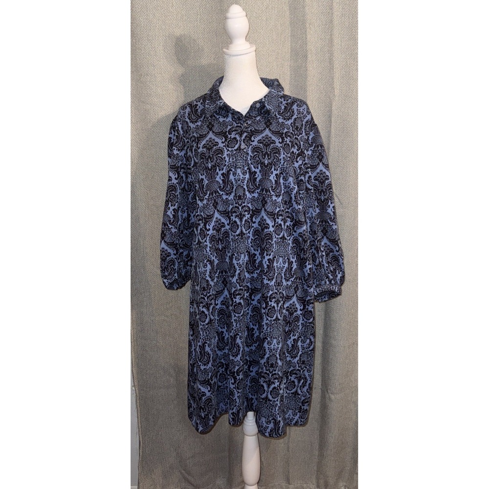 Tyler Boe Shift Dress Women Size XL Blue Damask Print Balloon Sleeve Classic